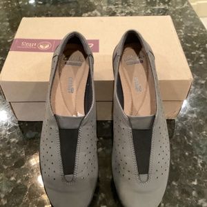Clarks gray suede slip on shoe, worn once